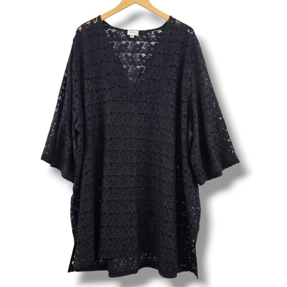 Avenue Black Lace Swim Cover Up 3/4 Sleeve 26/28 Beach Pool Cruise Resort Vacay - Picture 1 of 11